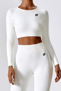 EVERYONE PRAYED UP - Fitted Long Sleeve Crop Top & Pants Set- (Black)