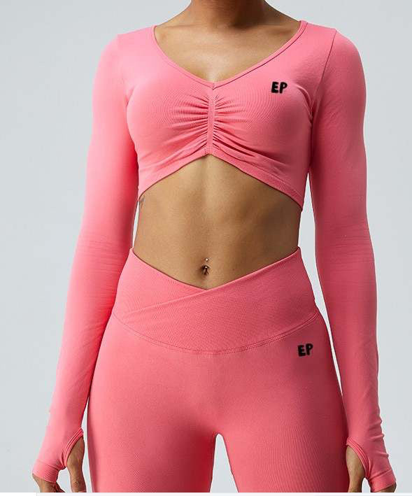 EVERYONE PRAYED UP - Fitted Long Sleeve Yoga Crop Top & Pants Set