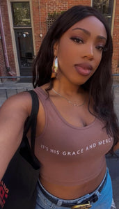 "IT'S HIS GRACE & MERCY FOR ME" Sleeveless Crop Top